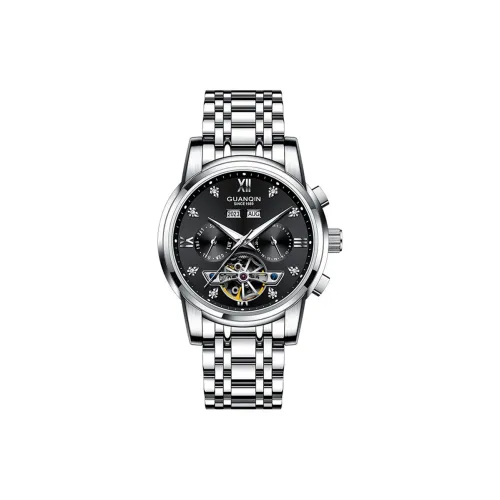 GUANQIN Механический механизм ремешок из нержавеющей стали черный циферблат мужские часы
