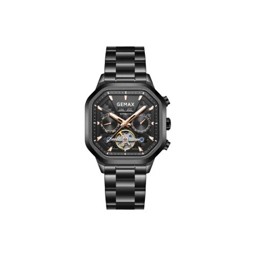 GEMAX Наручные часы Автоматический Механический Механизм Ремешок из Нержавеющей Стали Часы Мужские Черный Циферблат