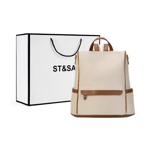 ST SAT Ткань с коровьей кожей большой рюкзак женский молочно-чайный абрикос элегантный черный