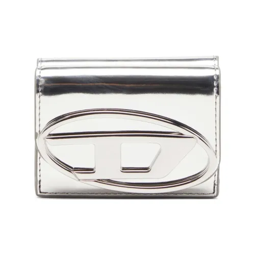 DIESEL Глянцевый кожаный кошелек женский серебряный