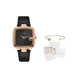 Чёрный с розовым золотом циферблат, чёрный ремешок (Элегантная коробка)