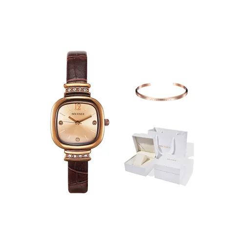 MXXSEE Маленький кубик сахара Кварцевый механизм Естественная кожа Ремешок Часы Женские часы Золотой циферблат