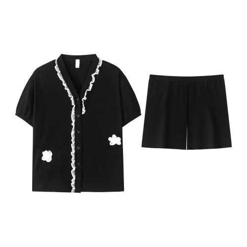 X QINGE Пижамный комплект Летний Женский Черный