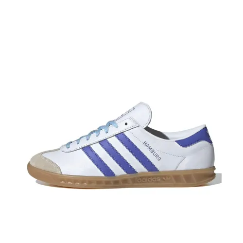 Adidas Originals Hamburg Slip-resistant Abrasion-resistant Low Top Skateboard Shoes Unisex White Blue