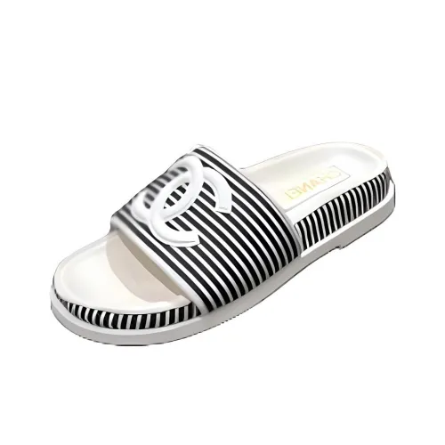 CHANEL Rubber Slide Тапочки Женские Черный Белый