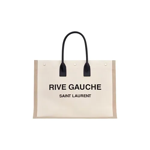 SAINT LAURENT Холст и кожа Canvas Сумка Сумка-тоут Сумка для покупок Сумка унисекс Экрю Черный