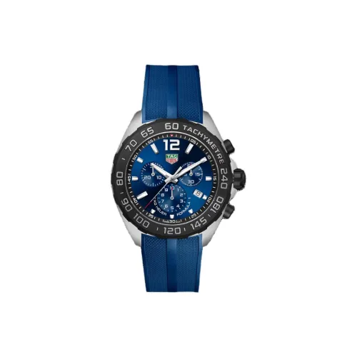 TAG HEUER Автоматический Механический Механизм Мужские Часы Часы 43 мм Синий Циферблат Нержавеющая Сталь Корпус Резиновый Ремешок