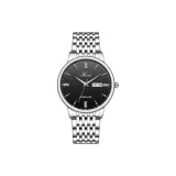 Белый корпус, черный циферблат, стальной браслет.