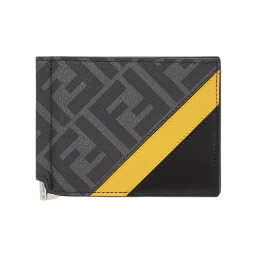 FENDI Покрытый холст с кожаными вставками кошелек держатель для карт кошелек картхолдер мужской серый черный желтый