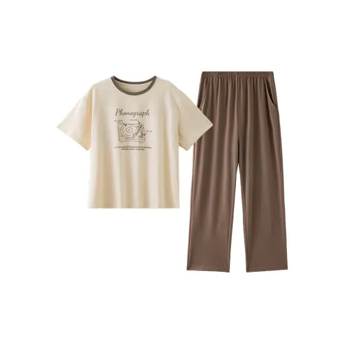 Montagut Pajama Комплект Летний Женский Элегантный Абрикос