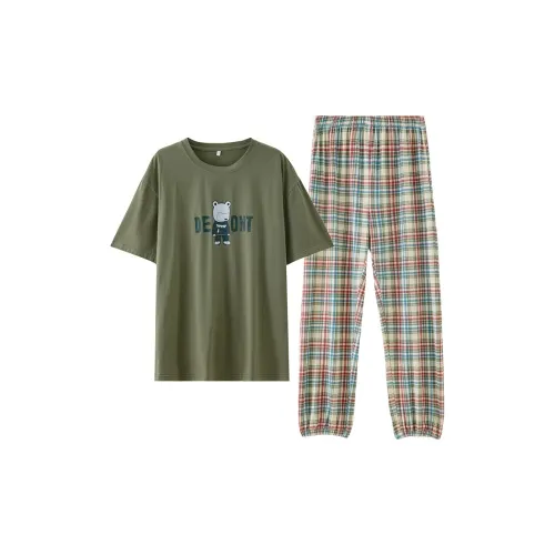 Montagut Pajama Комплект Летний Мужской Клетчатый Зеленый