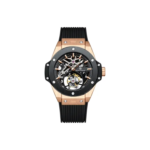 McElo Tourbillon The Sound OF The Night Автоматический механический механизм Силиконовый ремешок Часы Мужские Черный циферблат