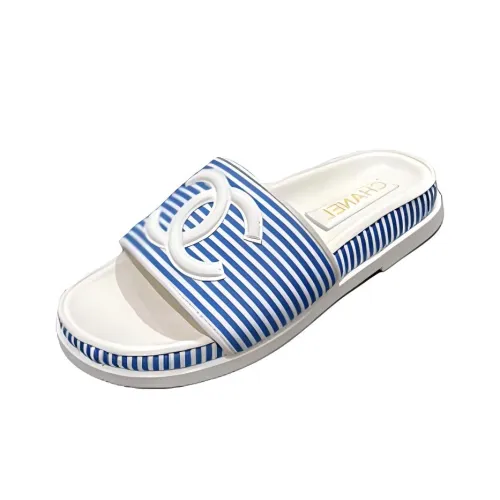 CHANEL Rubber Slide Тапочки Женские Синие Белые