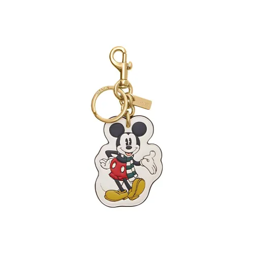 COACH Disney collaboration Гладкая кожа Сумка Декоративное кольцо для ключей Сумка Аксессуар Унисекс Золотой Мел