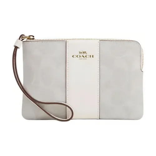 COACH Wristlet Покрытый холст с переработанной кожей клатч мини женский золотой и мел ледниковый белый