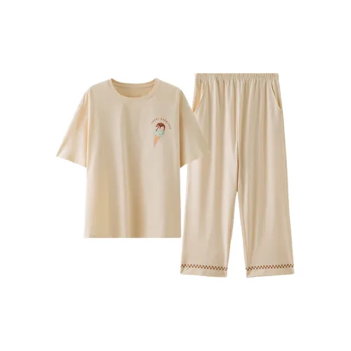 Montagut Pajama Комплект Летний Женский Кремовый Абрикос