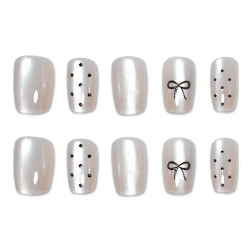 MAXFINE Polka Dot Оригинальный Ручной Рисунок False Nail Короткий Квадрат Серебряный Smudge 14mm