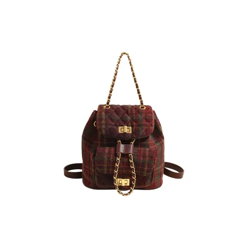 NOMK Шерстяная сумка рюкзак женский красная клетка зеленая клетка коричневая клетка