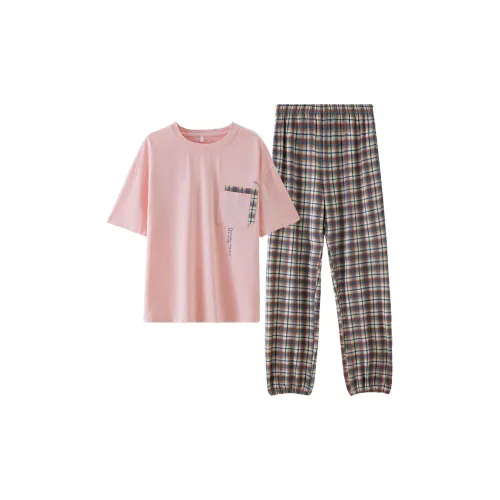 Montagut Pajama Комплект Летний Женский Клетка Розовый