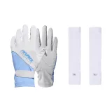 [Набор для использования на открытом воздухе с солнцезащитными средствами] Синий-серый цвет, перчатки из ледяного шелка с защитой от UV-лучей + белый ледяной шелк, нарукавники с защитой от UV-лучей