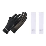 [На открытом воздухе Женский Солнцезащитный Комплект] Темно-черный Ночной Черный Ледяной Шелк Перчатки с Защитой от UV + Белый Ледяной Шелк Нарукавники с Защитой от UV