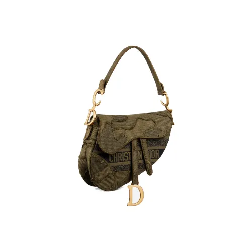 DIOR Седло Холст Седло Сумка Сумка через плечо Женская Зеленая