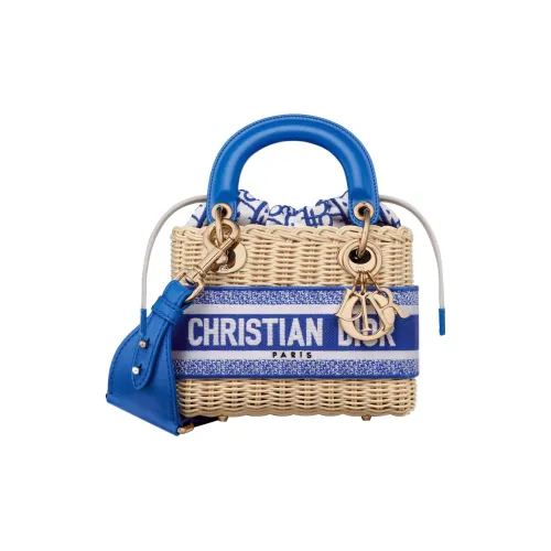 DIOR Lady Dior Прутья ивы Сумка Lady Dior Сумка через плечо Сумка Мини Женская Флуоресцентный Синий