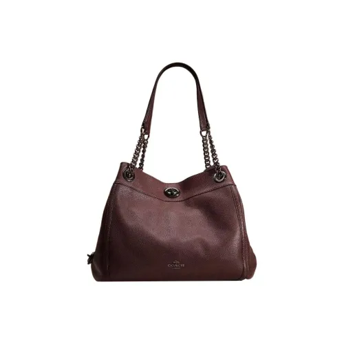 COACH Turnlock Песочный Кожа Тоут Сумка Плечевая Сумка Большая Женская Бордовая