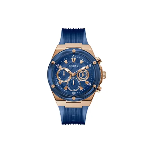 GUESS Мужские часы Кварцевый механизм Силиконовый ремешок 46 мм Синий циферблат