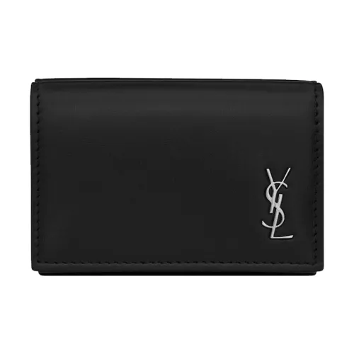 SAINT LAURENT CASSANDRA Яркий Гладкий Телячья кожа Трехсекционный кошелек Маленький Мужской Черный