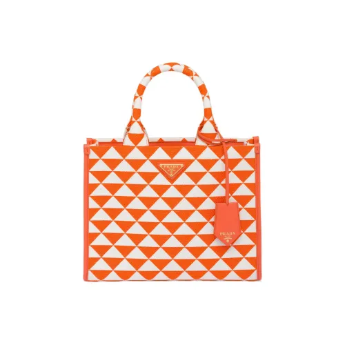 PRADA Ткань с кожаными вставками Тоут Сумка Сумка для покупок Сумка Маленькая Женская Оранжевая Белая