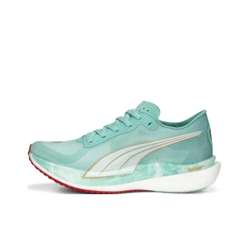 PUMA Deviate NITRO Износостойкие Дышащие Низкие Беговые Кроссовки Женские Коралловый Зеленый