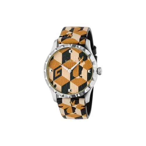 GUCCI G Timeless Collection Наручные часы Кварцевый механизм Кожаный ремешок 38 мм Кофейный циферблат Унисекс