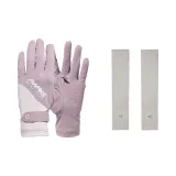 [Набор для использования на открытом воздухе с солнцезащитными средствами] Серый и фиолетовый цветовой блок, перчатки из ледяного шелка с защитой от УФ-лучей + серые ледяные шелк нарукавники с защитой от УФ-лучей