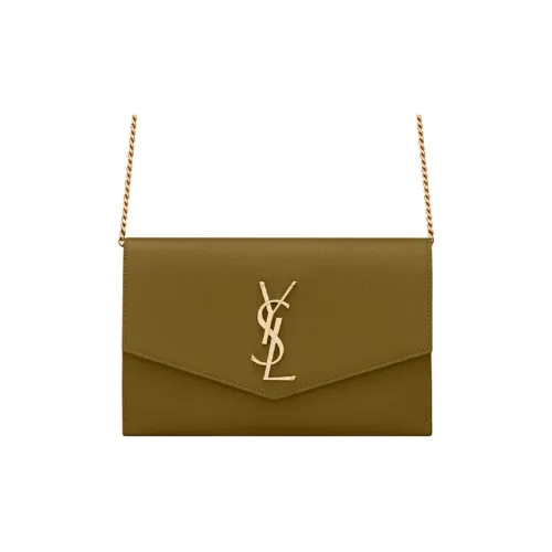 SAINT LAURENT UPTOWN Коровья кожа Конверт Сумка Кошелек Сумка через плечо Мини Женская Оливково-зеленый