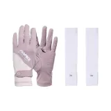 [Набор для использования на открытом воздухе с солнцезащитными средствами] Серый и фиолетовый цвет, перчатки из ледяного шелка с защитой от УФ-лучей + белая ледяная шелк, нарукавники с защитой от УФ-лучей