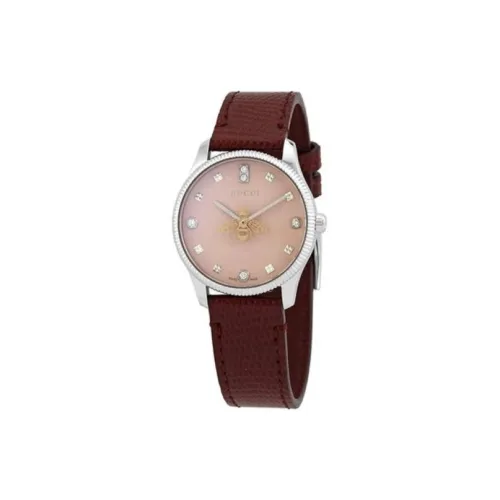 GUCCI G Timeless Collection Women's Watch Кварцевый механизм ремень из натуральной кожи розовый циферблат