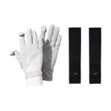 [Набор для защиты от солнца на открытом воздухе] Светло-серый цвет, блокировка цвета, ледяной шелк, перчатки с защитой от УФ-лучей + черный ледяной шелк, нарукавники с защитой от УФ-лучей