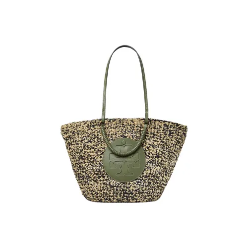 TORY BURCH Ella Raffia Кожа Trim Large Women's Shopping Bag Tote Bag Shoulder Bag Handbag Green