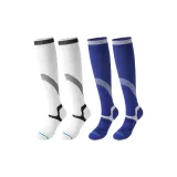 Темно-синий, синий + белый, спортивные, мускульные, компрессионные носки, высокий эластичный, комфортные, отводящие влагу [набор из 2 пар]