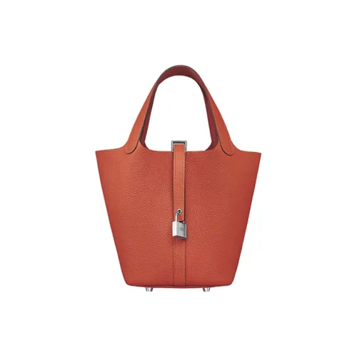 HERMES Picotin Lock Maurice Кожа Корзина Сумка Ведрообразная Сумка Сумка 18 Женская R1 Terre Battue Красный Цвет Почва