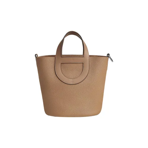 HERMES In The Loop Clemence Bullhide с Swift Телячья кожа Корзинка-сумка Свиной нос Сумка-ведро Сумка Женские Чайный коричневый