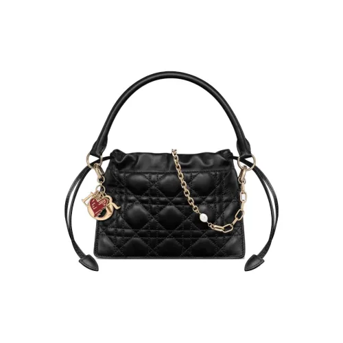 DIOR Lady Dior Плетеный узор Кожа Сумка через плечо Сумка Мини Женская Черная