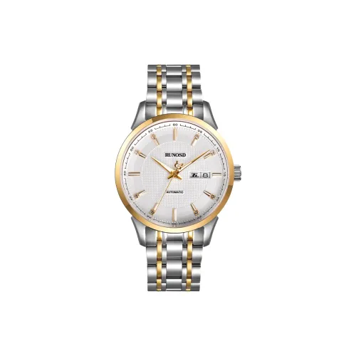RUNOSD Автоматический Механический Механизм Нержавеющая Сталь Ремешок Часы Мужские Белый Циферблат