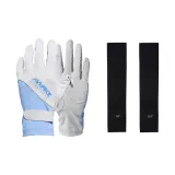 [Набор для защиты от солнца на открытом воздухе] Синий-серый цвет, перчатки из ледяного шелка с защитой от UV + черные ледяные шелк нарукавники с защитой от UV