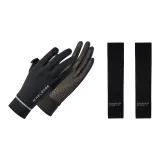 [На открытом воздухе Женский Солнцезащитный Комплект] Темно-ночной черный ледяной шелк перчатки с защитой от UV + черный ледяной шелк нарукавники с защитой от UV