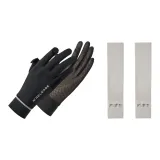 [На открытом воздухе Женский Солнцезащитный Комплект] Темно-ночной черный ледяной шелк перчатки с защитой от UV + серый ледяной шелк манжеты с защитой от UV