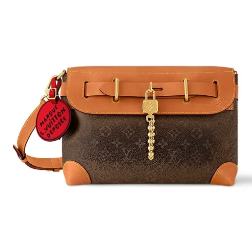 LOUIS VUITTON Steamer Монограмма Пыль Покрытый холст Маленькая коробка Сумка через плечо Мужская Коричневая