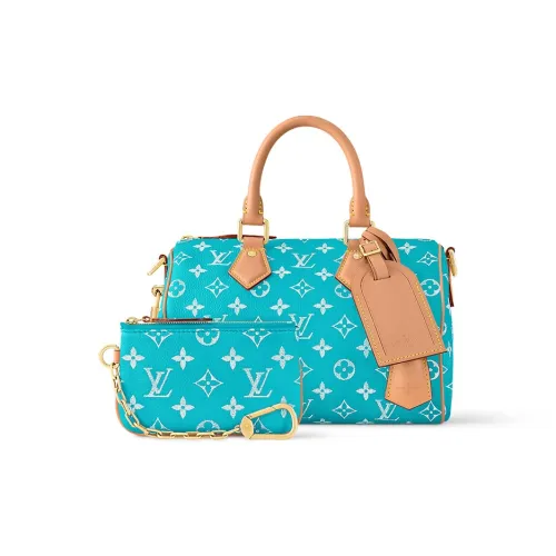 LOUIS VUITTON SPEEDY SOFT Телячья кожа Сумка через плечо дорожная сумка женская бирюзовая