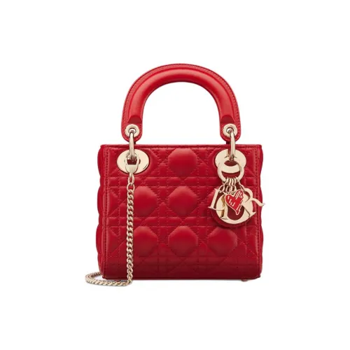 DIOR Lady Dior Плетеный узор Коровья кожа Сумка Lady Dior Сумка через плечо Сумка Мини Женская Красная